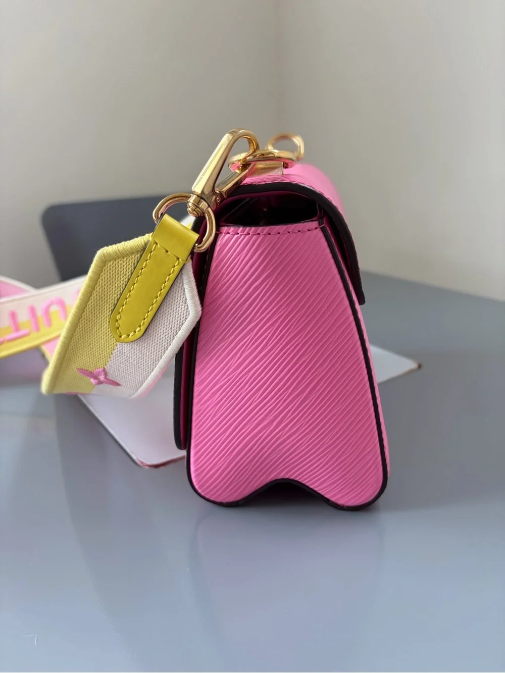 Louis Vuitton Pink Twist Compact Crossbody Bag with Gold Hardware